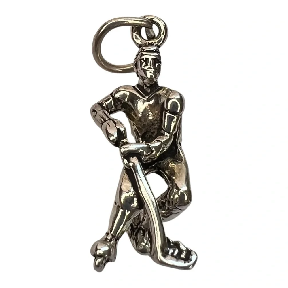 Vintage Sterling Silver Hockey Player Charm Pendant